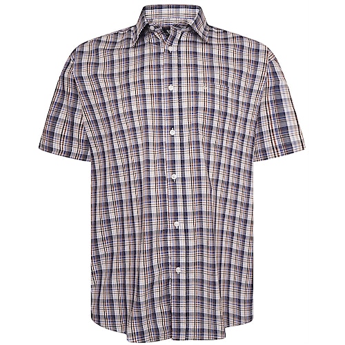 Cotton Valley Multi Check Short Sleeve Shirt Navy/Brown